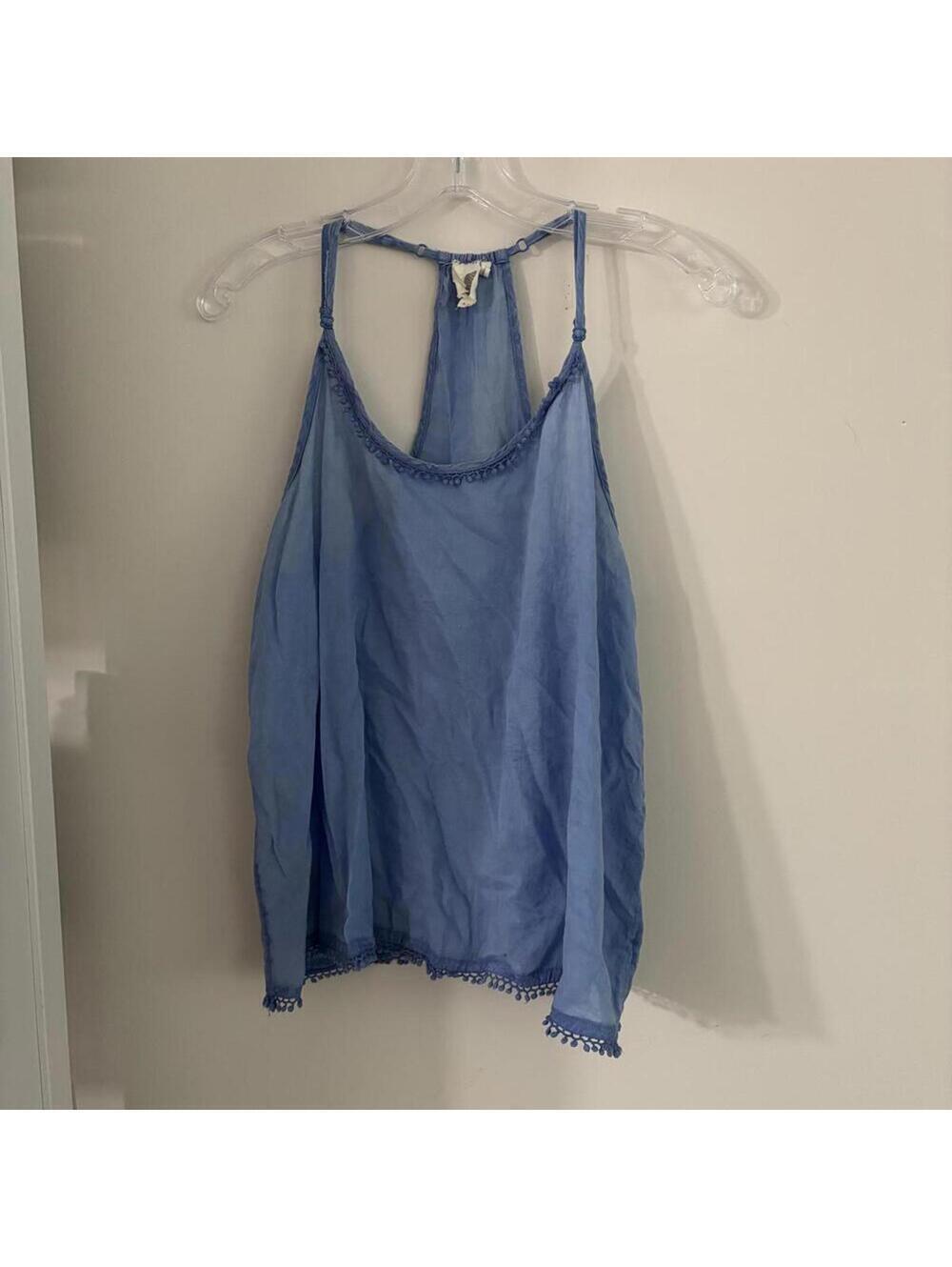 Anthropologie Lilia Blue Semi Sheer Racer ack Tank Top Blouse Coastal Beachy
